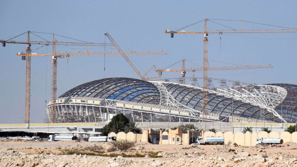 PHOTO: A stadium to be used in the 2022 football World Cup finals is under construction in Doha, Qatar on May 28, 2018.