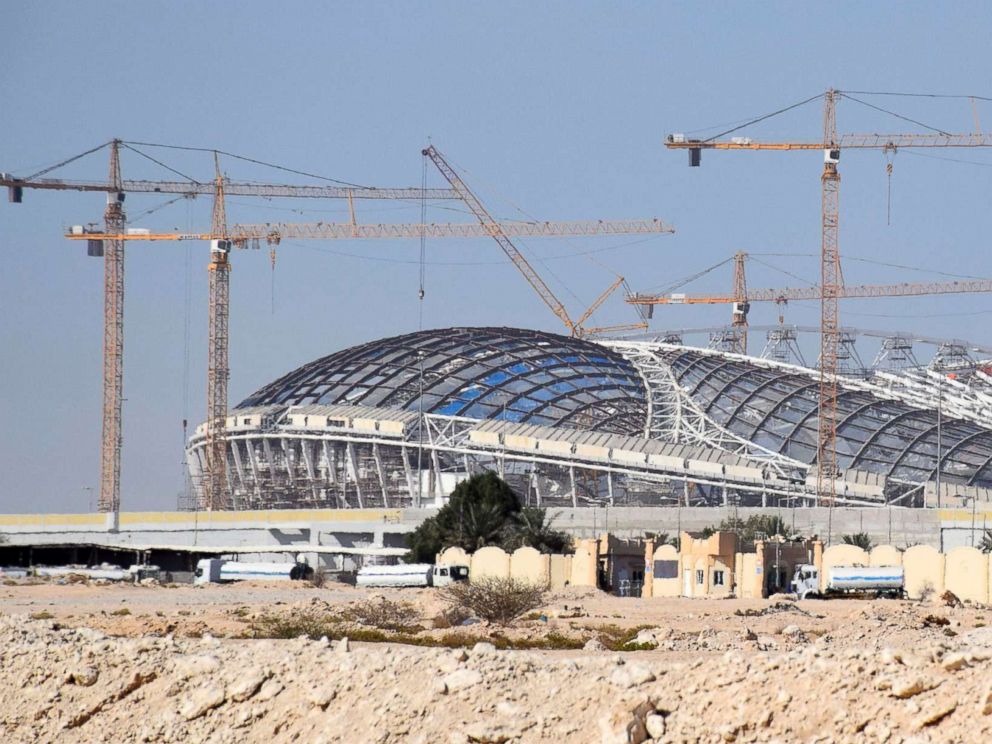 PHOTO: A stadium to be used in the 2022 football World Cup finals is under construction in Doha, Qatar on May 28, 2018.
