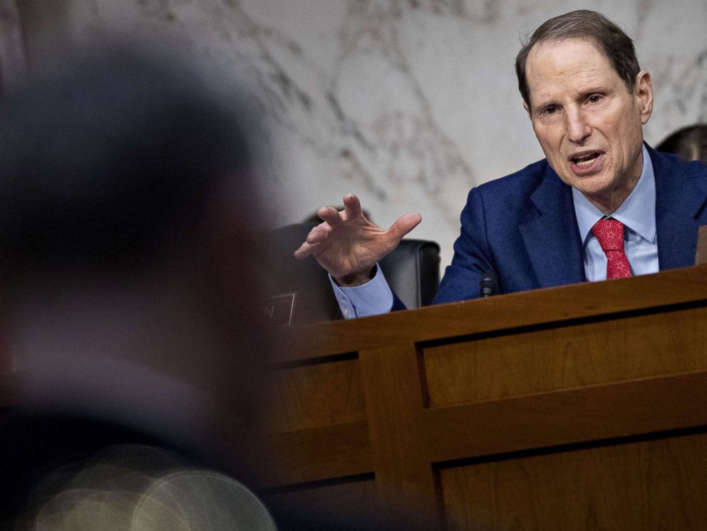 PHOTO: Sen. Ron Wyden, a Democrat from Oregon, questions witnesses during a Senate Intelligence Committee hearing on election security in Washington, D.C., March 21, 2018.