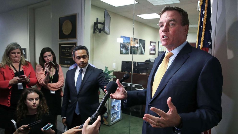 Sen. Mark Warner, Senate Intelligence Committee ranking member, speaks to the media, Sept. 28, 2017, in Washington, D.C. 