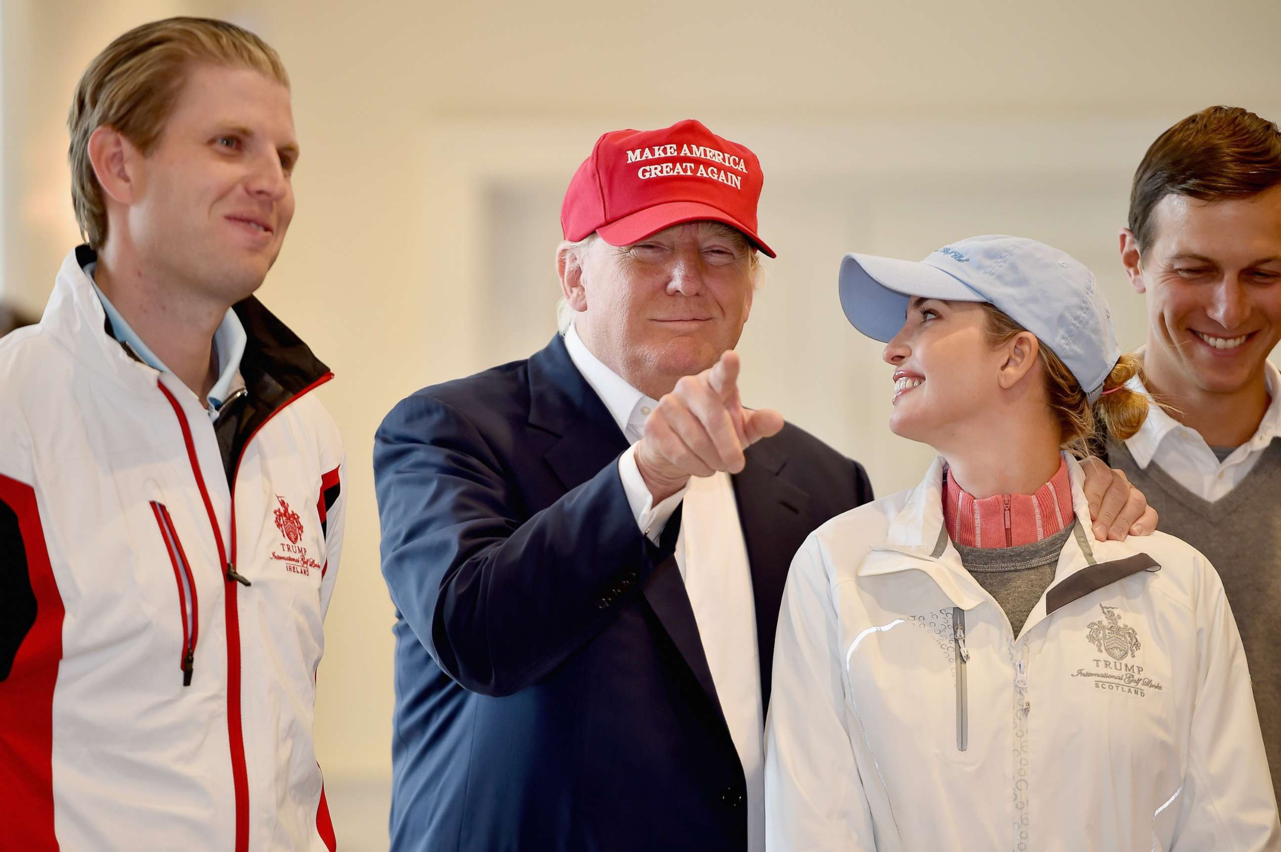 PHOTO: Donald Trump visits his Scottish golf course Turnberry with his children Ivanka Trump and Eric Trump on July 30, 2015 in Ayr, Scotland. 