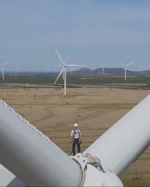 Jeff Bezos celebrated the opening of a new wind farm in Texas by standing on top of a giant wind turbine and smashing a bottle of champagne on it.