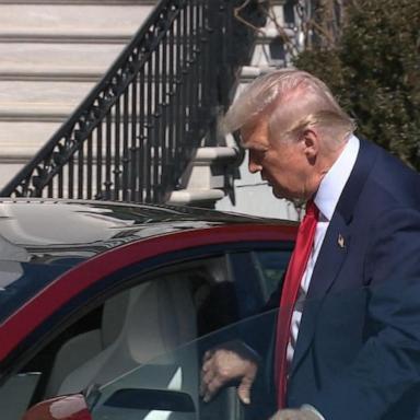 VIDEO: Trump checks out Teslas at White House as Musk's auto company stock sinks