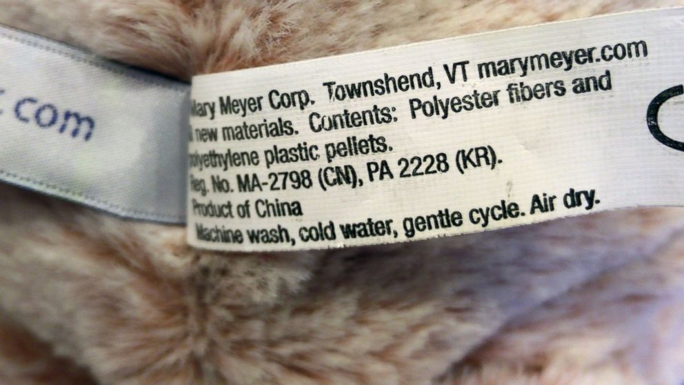PHOTO: A tag for a bear sold with the Trump name indicates that it's a "product of China."