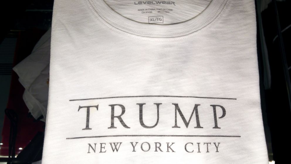 PHOTO: "Trump New York City" T-shirts indicate they are "Made in China."