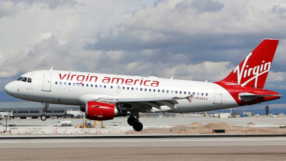An Airbus A319 jetliner, belonging to Virgin America lands at McCarran International Airport in Las Vegas, Nevada on March 2, 2015. 
