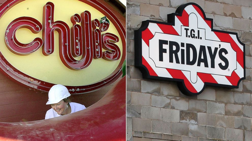 A Chili's restaurant, left,  and T.G.I. Friday's restaurant, right, are pictured. 