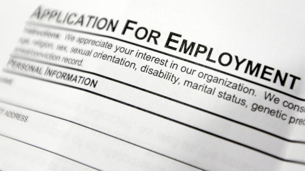 An employment application form on a table during a job fair at Columbia-Greene Community College in Hudson, New York is pictured in this April 22, 2014 file photo.