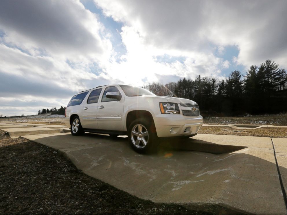 PHOTO: A Chevrolet Suburban is driven through the uneven terrain course at the General Motors Milford Proving Grounds in Milford, Mich., Jan. 17, 2013.