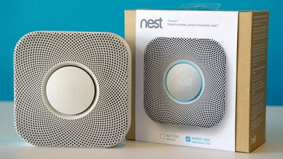 One of Nest's products, the smoke and carbon monoxide alarm, is shown at the company's offices, in Palo Alto, Calif. 