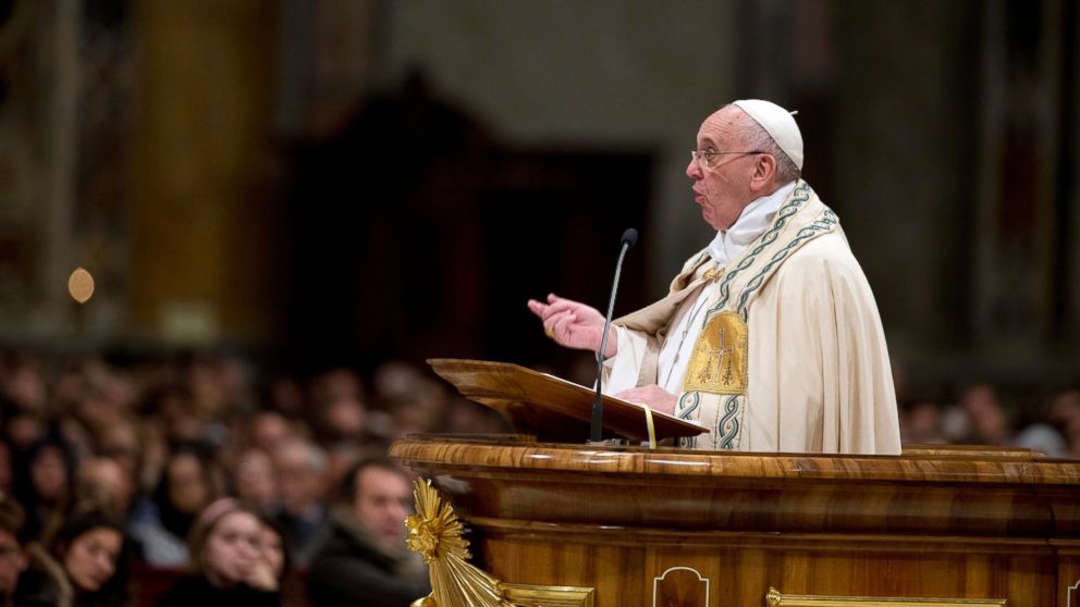 PHOTO: Pope Francis delivers his speech as he celebrates a New Year's Eve vespers Mass