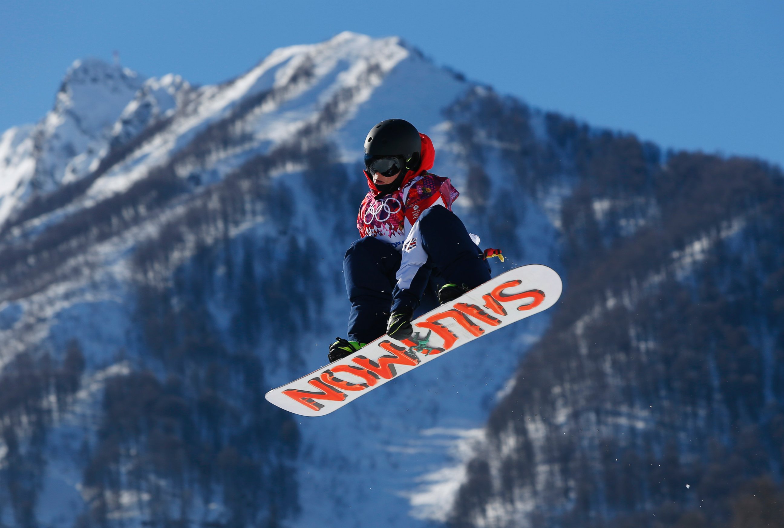 PHOTO: Britain's Jamie Nicholls takes a jump during the men's snowboard slopestyle final at the Rosa Khutor Extreme Park, at the 2014 Winter Olympics, Feb. 8, 2014, in Krasnaya Polyana, Russia.