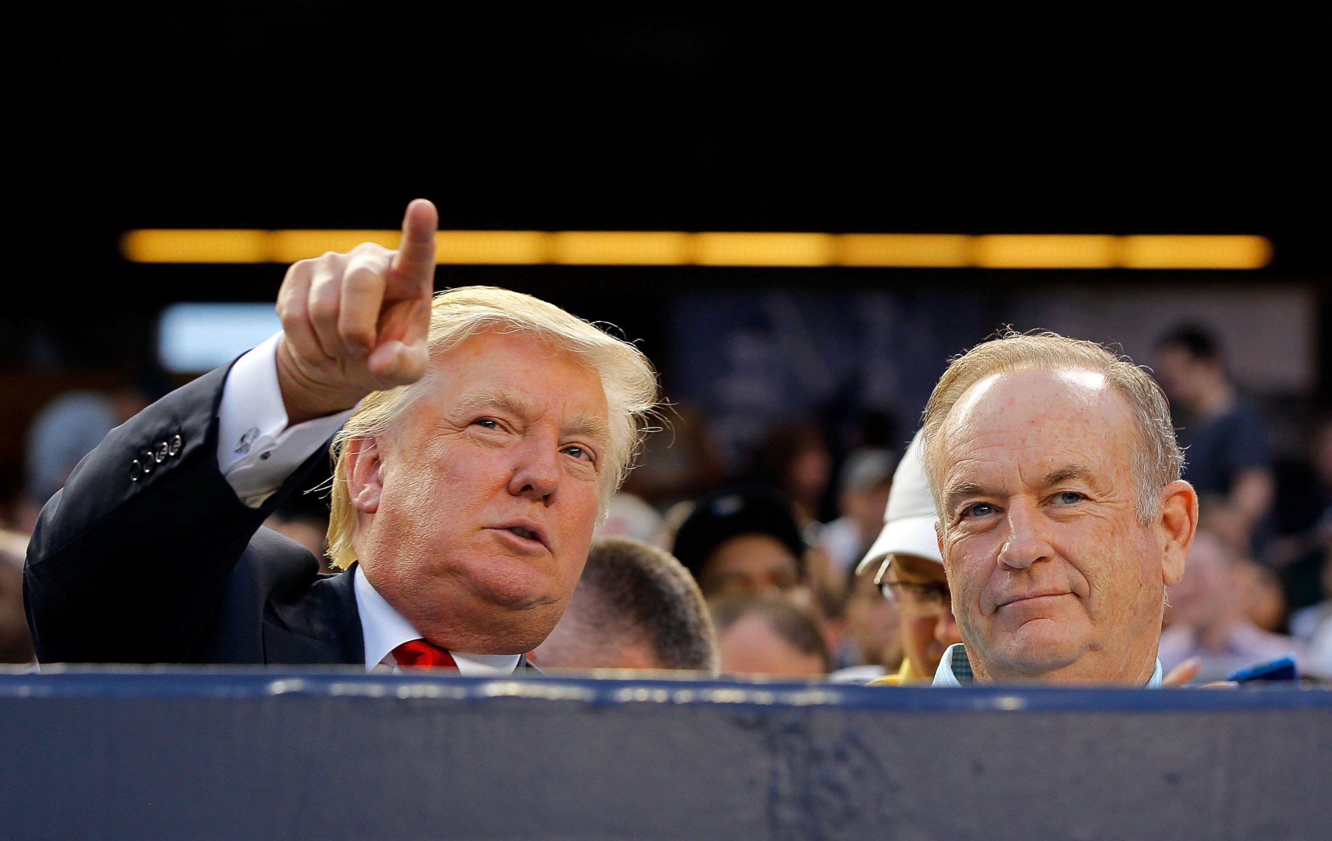 PHOTO: Donald Trump and Bill O'Reilly attend a game between the New York Yankees and the Baltimore Orioles at Yankee Stadium, July 30, 2012, in New York City. 