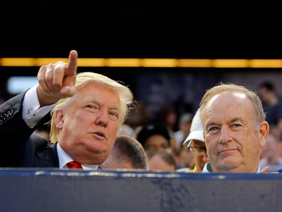PHOTO: Donald Trump and Bill OReilly attend a game between the New York Yankees and the Baltimore Orioles at Yankee Stadium, July 30, 2012, in New York City.