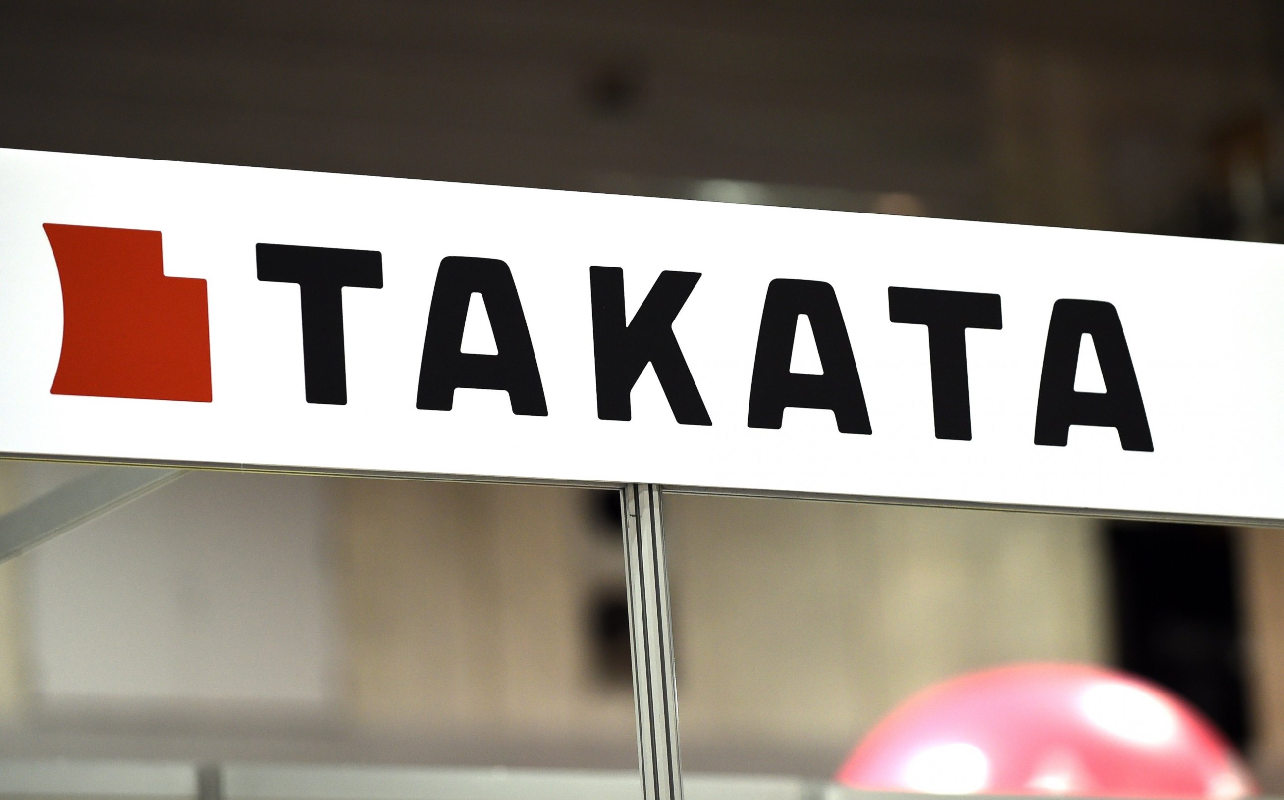 PHOTO: This picture taken on Nov. 23, 2014 shows the logo of Japanese auto parts maker Takata