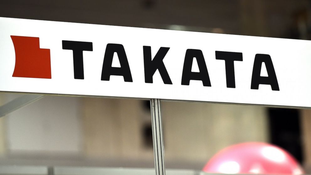 PHOTO: This picture taken on Nov. 23, 2014 shows the logo of Japanese auto parts maker Takata