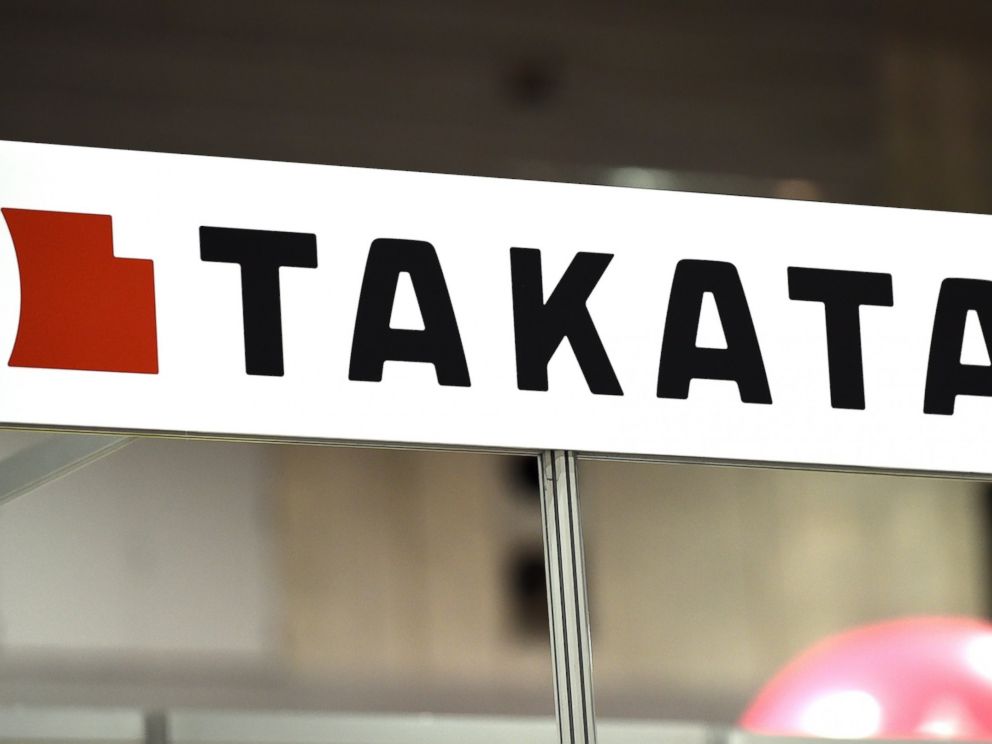 PHOTO: This picture taken on Nov. 23, 2014 shows the logo of Japanese auto parts maker Takata