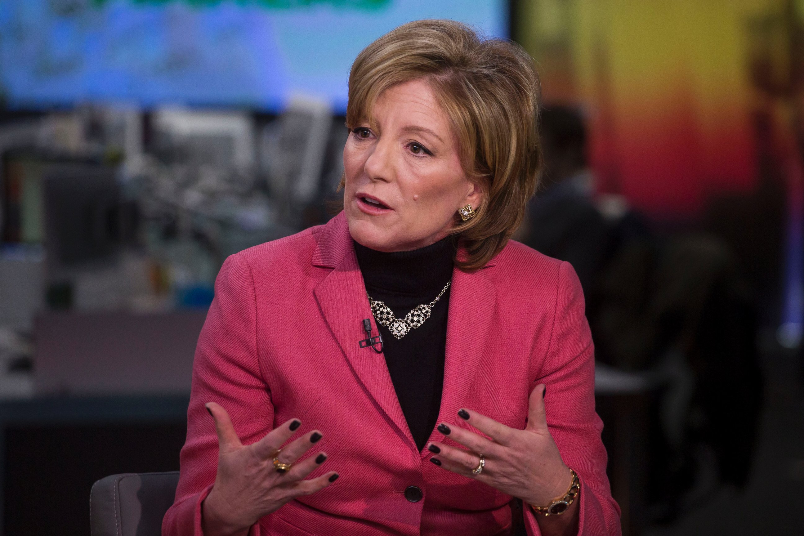 PHOTO: Sherilyn McCoy, chief executive officer of Avon Products Inc., speaks during a Bloomberg Television interview on March 6, 2015 in New York City.