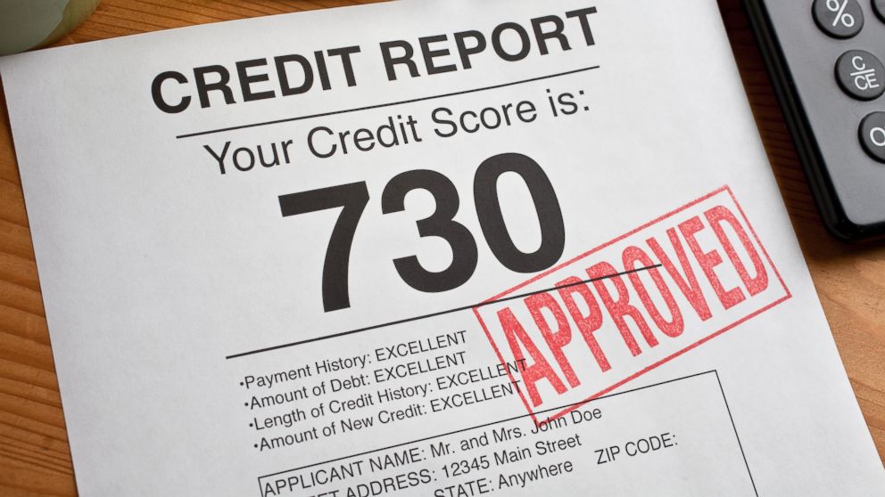 Approve rubber stamped on a credit report with a high credit score is seen in this undated photo.