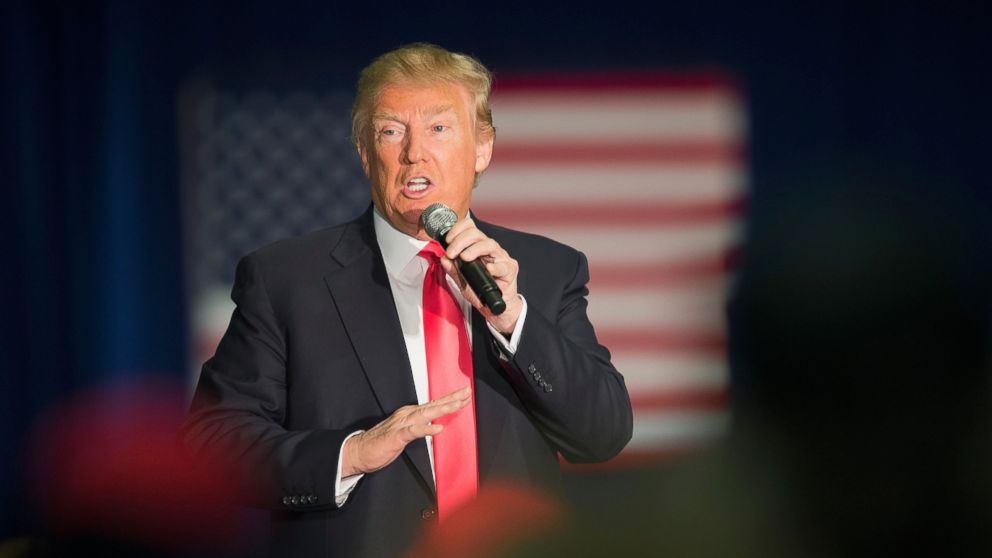 Republican presidential candidate Donald Trump speaks to guests during a campaign stop at the La Crosse Center on April 4, 2016 in La Crosse, Wis.