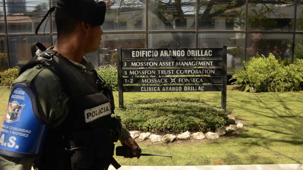 PHOTO:A policeman stands guard outside Mossack Fonseca headquarters in Panama City on April 13, 2016.  Police raided the headquarters of the law firm whose leaked Panama Papers revealed how the world's wealthy used offshore companies to stash assets. 