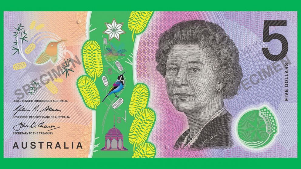 In the handout image provided by the Reserve Bank of Australia, the Queen side of the new $5 banknote is on display.  