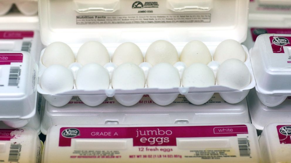 PHOTO: Cartons of eggs are stacked on shelves at Laurenzo's Italian Center, May 21, 2015, in Miami.
