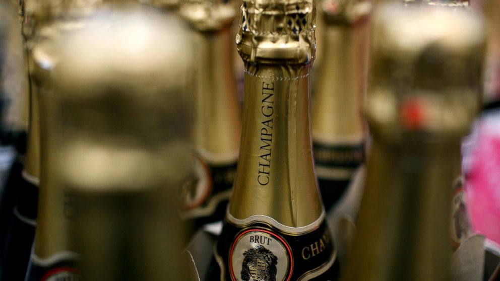 Bottles of champagne are seen on display at a Costco store in South San Francisco.