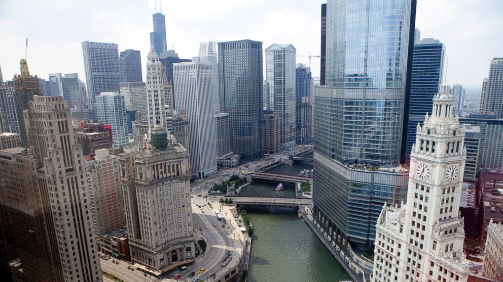 The downtown Chicago skyline is visible alongside the Chicago River, Aug. 20, 2013 in Chicago, Illinois. 