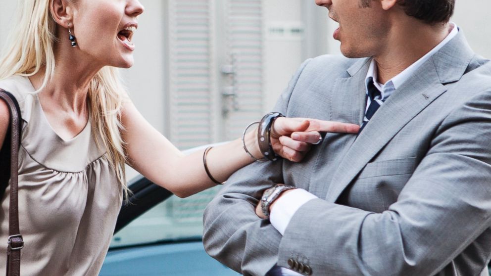 A couple is pictured arguing in this stock photo. 