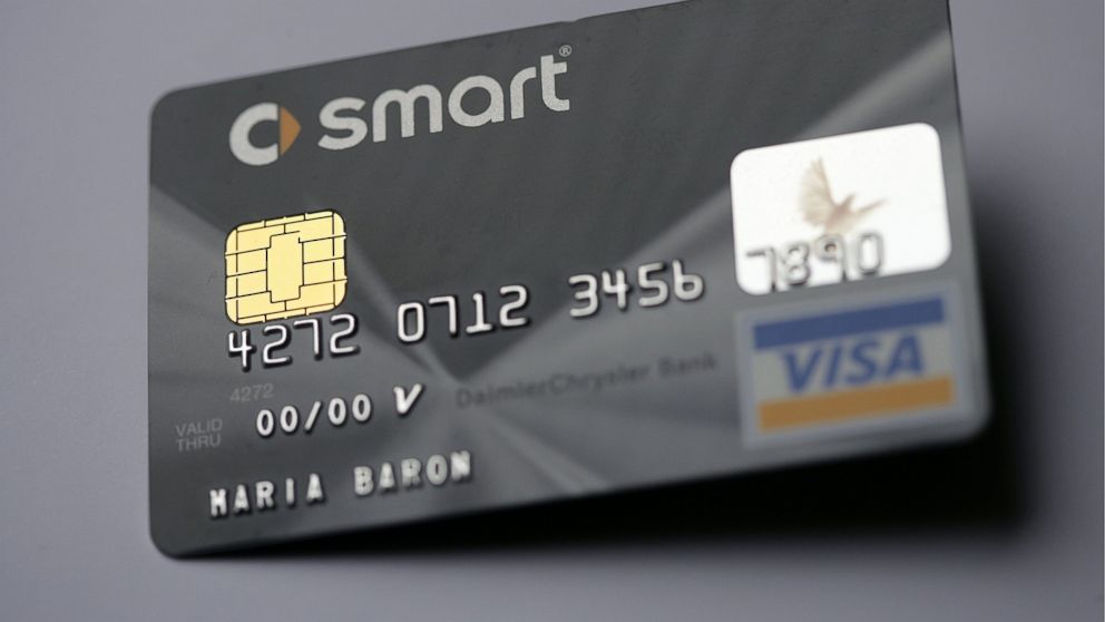 A credit card with an EMV chip is pictured.