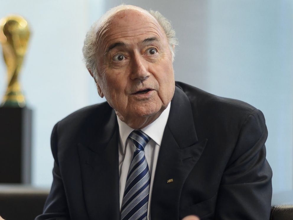 PHOTO: President of International governing body of association football FIFA Sepp Blatter gestures during an interview on May 15, 2015 at the of organizations headquarters in Zurich.