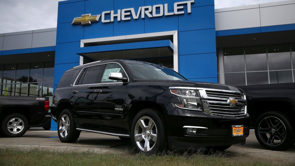 A brand new Chevrolet Tahoe SUV is displayed at Stewart Chevrolet, July 16, 2014, in Colma, Calif.