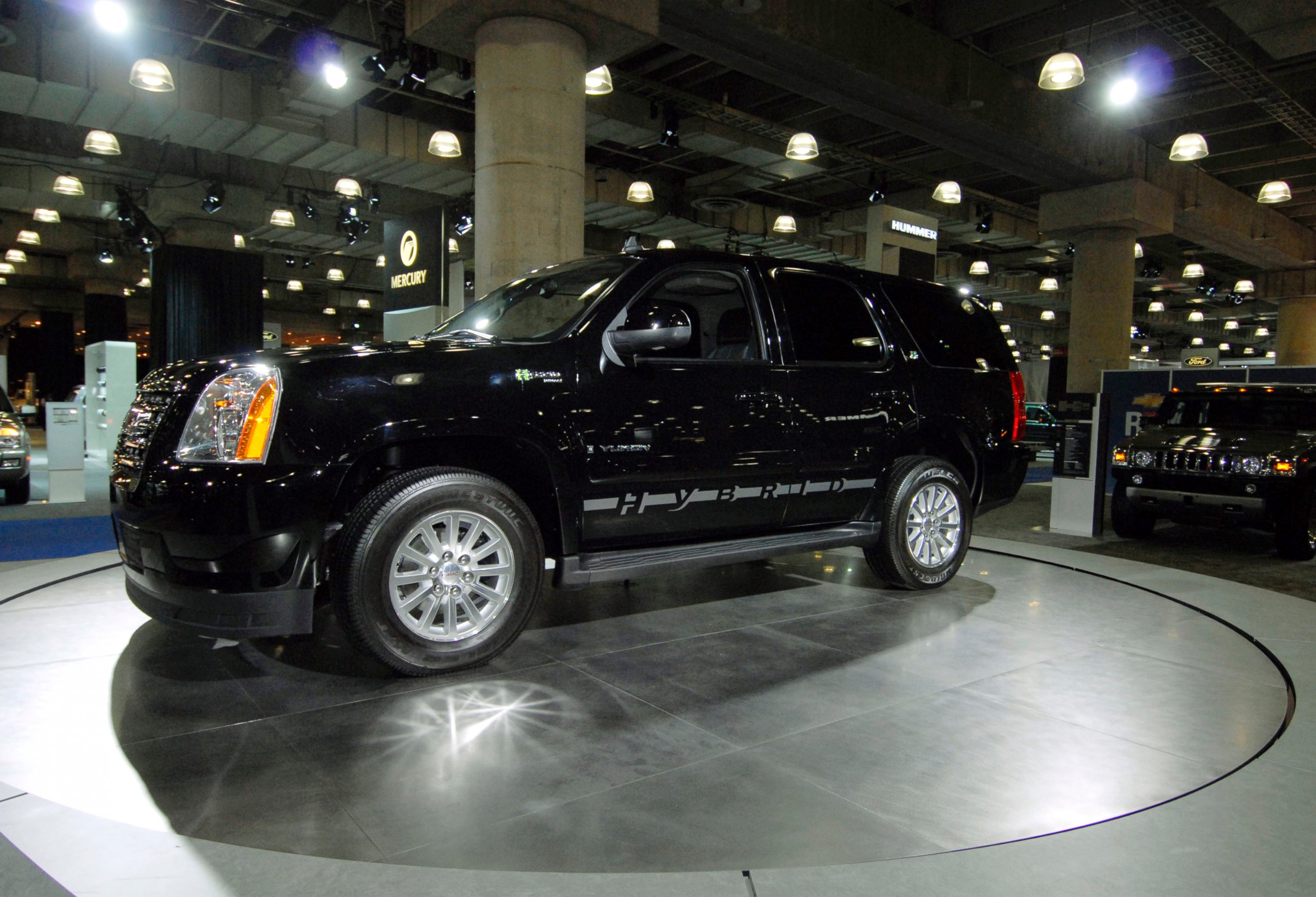 PHOTO: The GMC Yukon Hybrid sport utility vehicle stands on display at the New York International Auto Show, March 20, 2008, in New York.