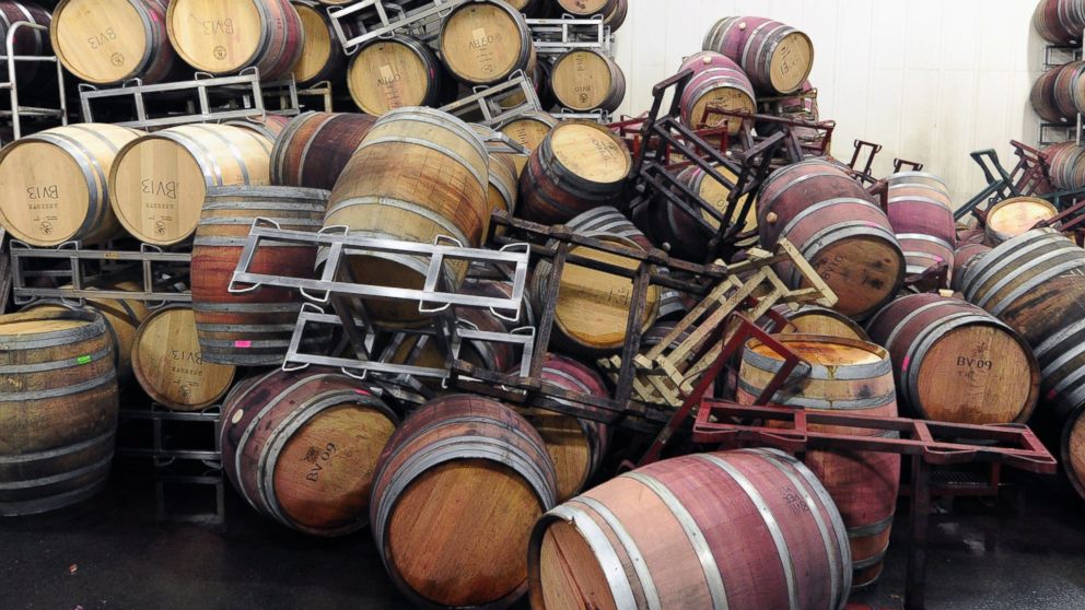 PHOTO: Barrels are strewn about inside the storage room of Bouchaine Vineyards in Napa, Calif. on Aug. 24, 2014.
