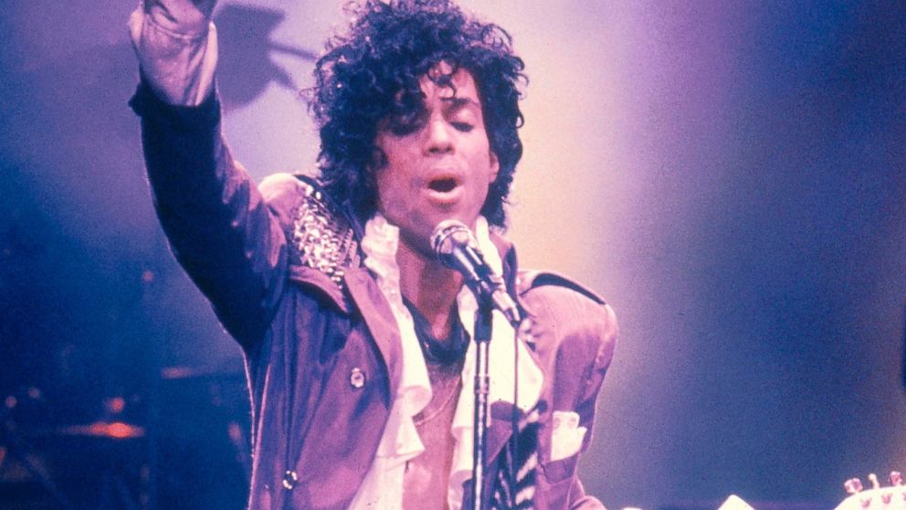 Prince is seen performing on stage during his Purple Rain Tour, Sept. 13, 1984.