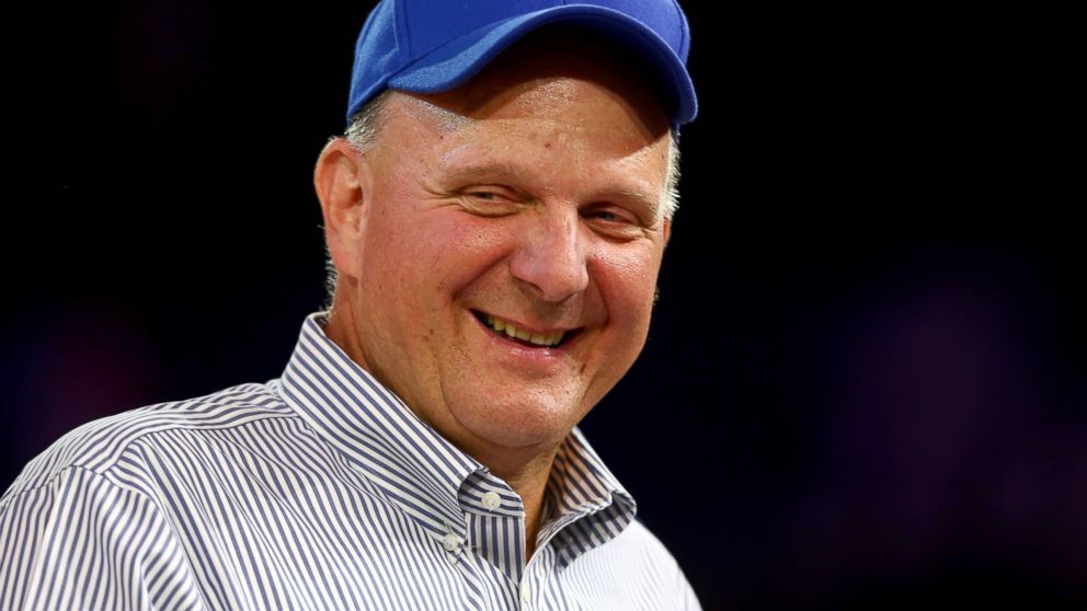 Los Angeles Clippers owner Steve Ballmer looks on after being introduced for the first time during Los Angeles Clippers Fan Festival at Staples Center, Aug. 18, 2014, in Los Angeles.
