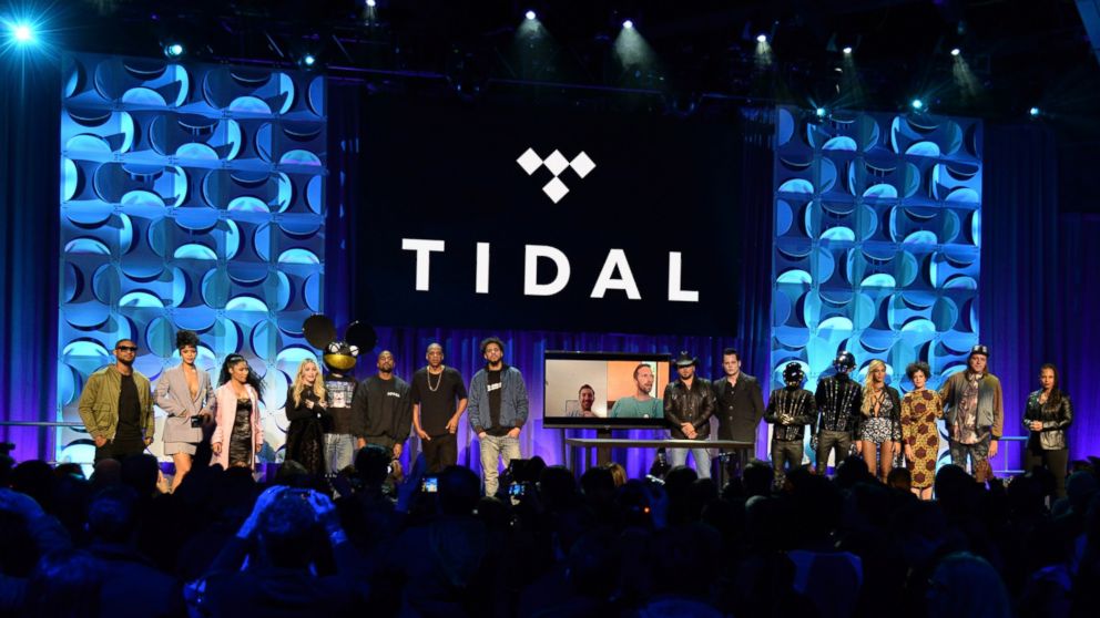 Usher, Rihanna, Nicki Minaj, Madonna, Dead Mouse, Kanye West, Jay Z, Jason Aldean, Jack White, Daft Punk, Beyonce and Win Butler attend the Tidal launch event #TIDALforALL at Skylight at Moynihan Station, March 30, 2015, in New York.  