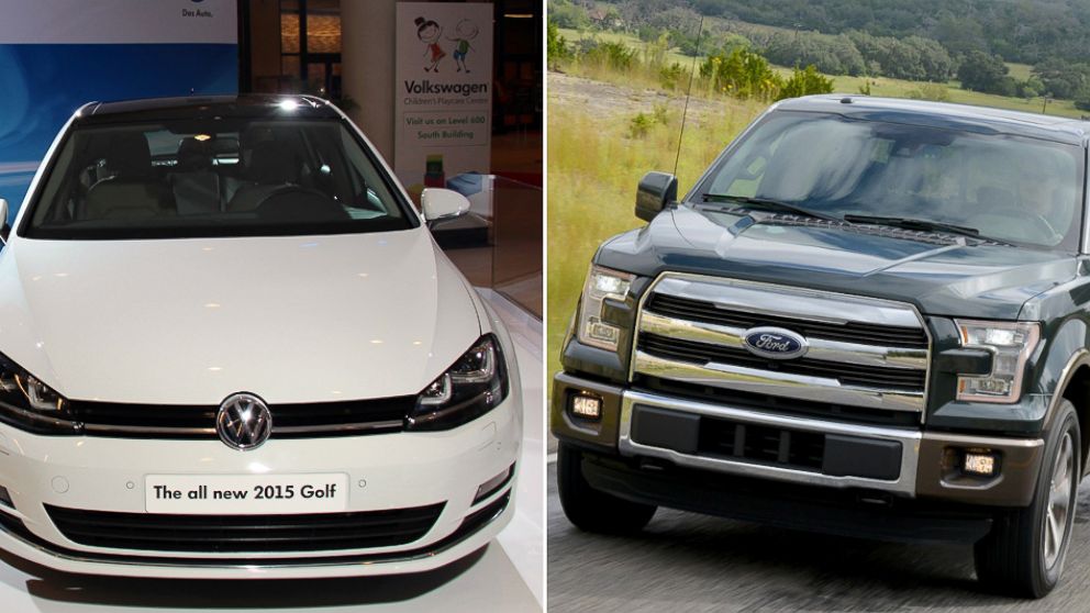 From left, the Volkswagen Golf and the Ford F-150.