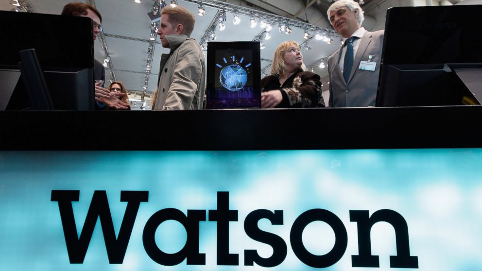 PHOTO: In this file photo, visitors check out a slimmed down version of the IBM Watson supercomputer at IBM's stand at the CeBIT technology trade fair on Mar. 2, 2011 in Hanover, Germany. 