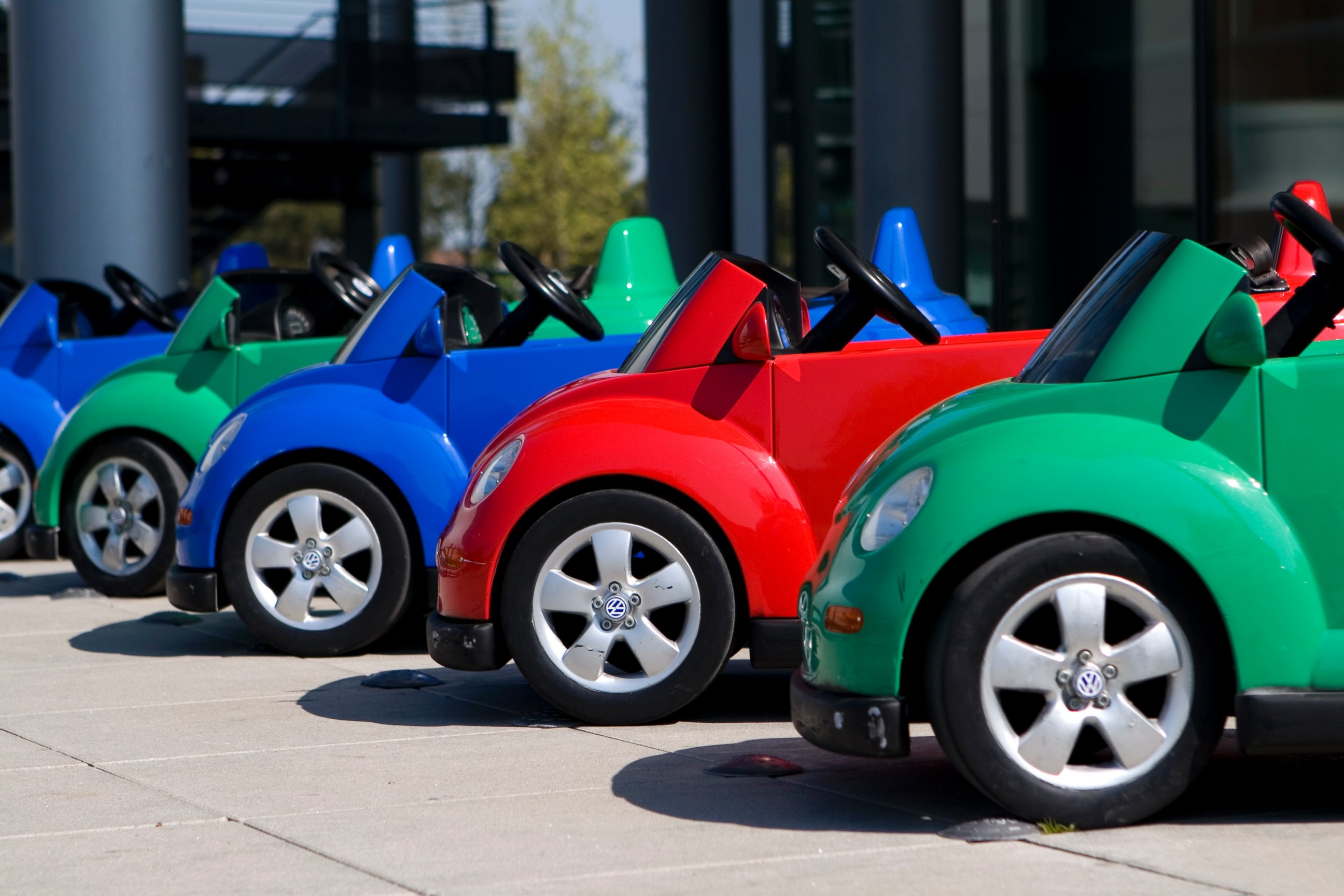 PHOTO:Battery-powered miniature VW Beetles is seen in this undated file photo at Volkswagen Group's Autostadt, 'Car City,' Drive-About Land, driving school. 