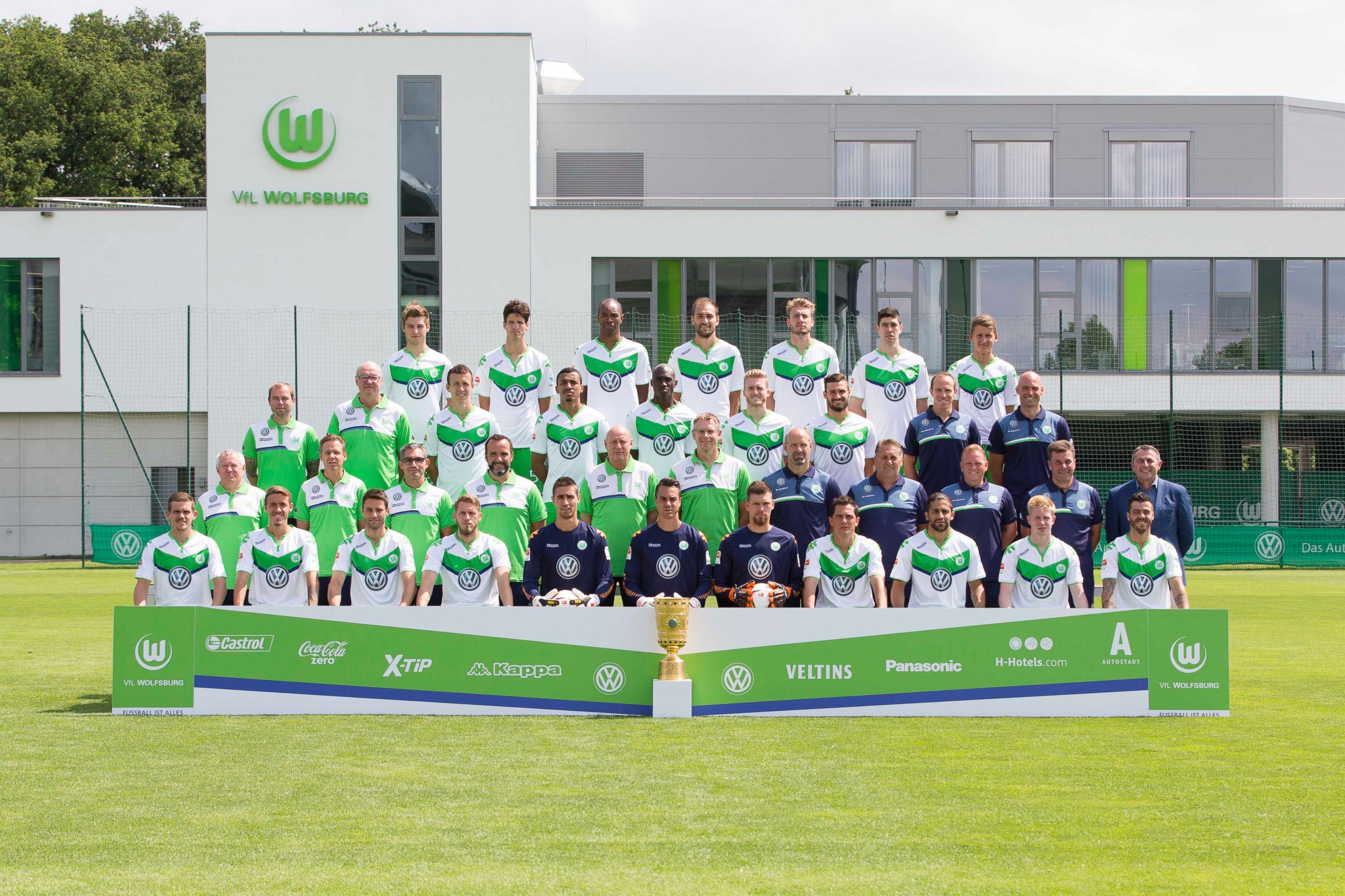 PHOTO: VfL Wolfsburg soccer team is seen posing for a group photo at Volkswagen Arena, July 16, 2015, in Wolfsburg, Germany. 