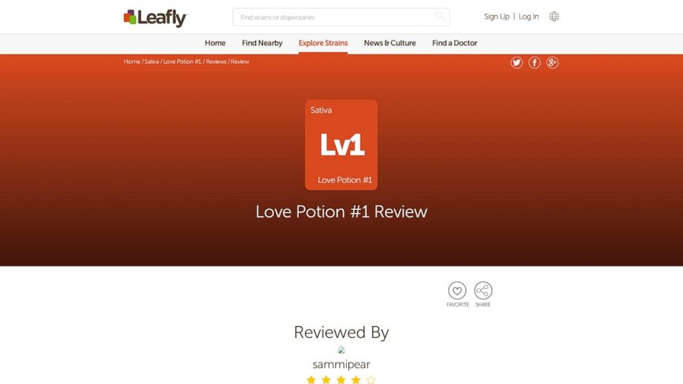 PHOTO: A review of "Love Potion #1" on the marijuana review website Leafly.