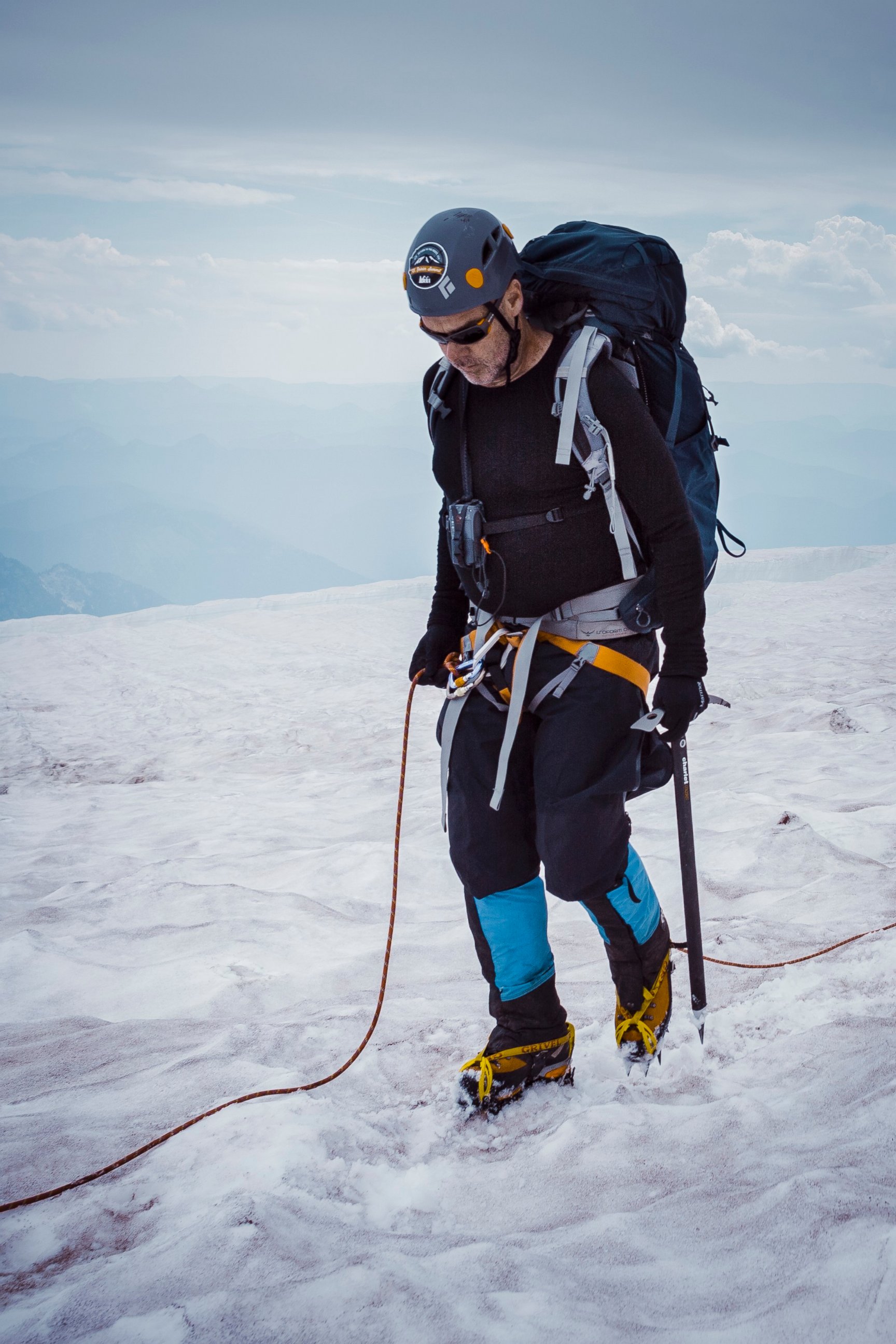 PHOTO: Jerry Stritzke, CEO of REI, climbing Mt. Rainier in Washington, in a photo provided by REI. 