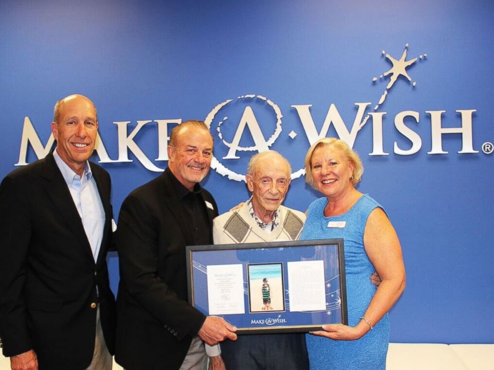 PHOTO: (L-R) David Williams and Michael Hickman of Make-A-Wish Foundation, Hartley Gaylord with an Adopt-A-Wish plaque in honor of his wife Sandy, Stephanie McCormick, President and CEO of Make-A-Wish Orange County and the Inland Empire.