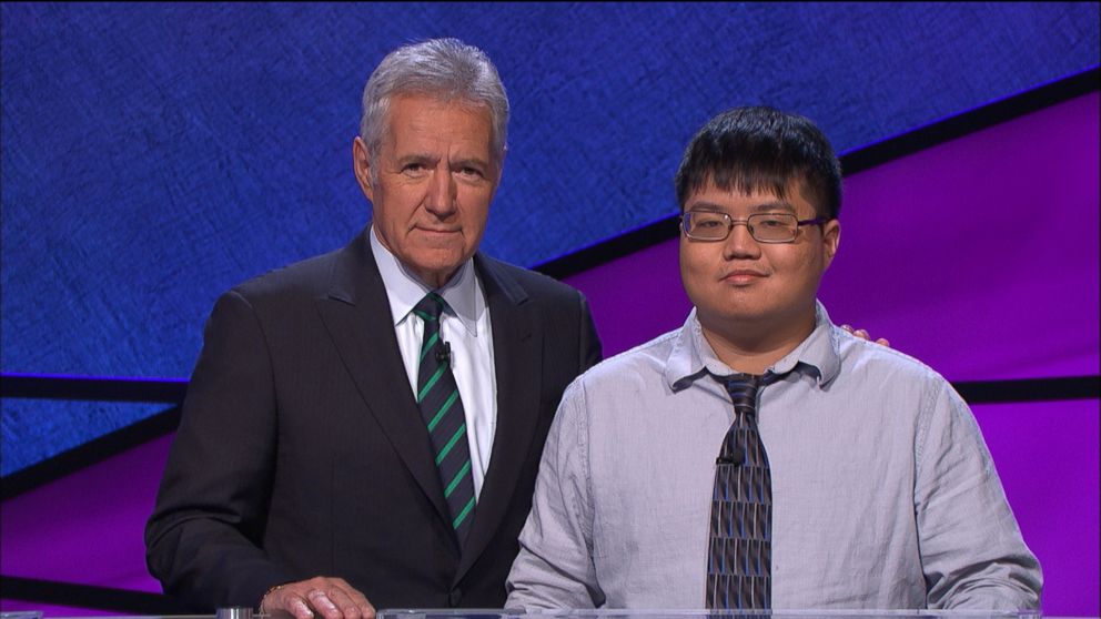 Alex Trebek, host of "Jeopardy!" and contestant Arthur Chu. 