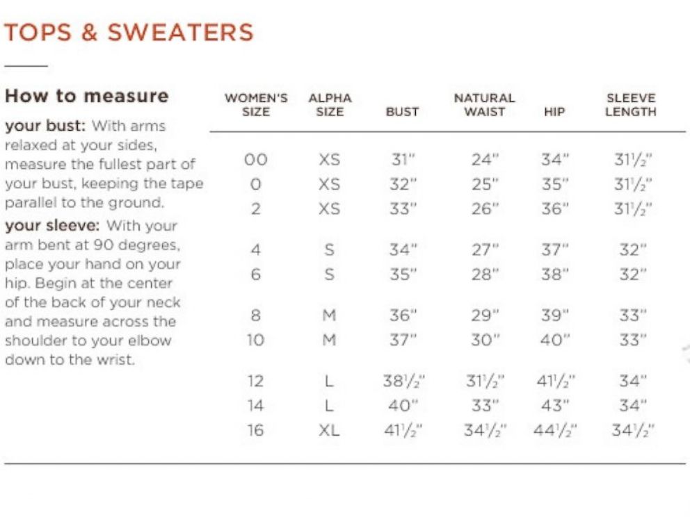 Asian Small Size Chart