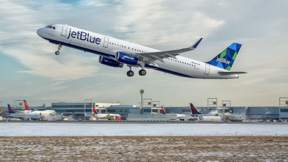 A JetBlue Airbus A321 takes off in this undated photo.