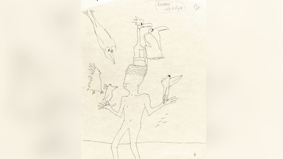 John Lennon's untitled ink drawing of a boy with six birds is up for auction.