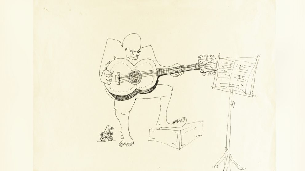 PHOTO: John Lennon's untitled ink drawing of a four-eyed guitar player is up for auction.
 